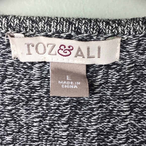 Roz & Ali Ribbed Striped Waterfall Open Front Gray Black Cardigan Size Large - Picture 3 of 7